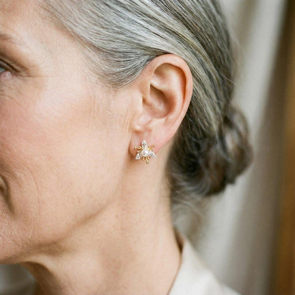 June Flower Earrings with Sparkle and Pearl-Look - image 2