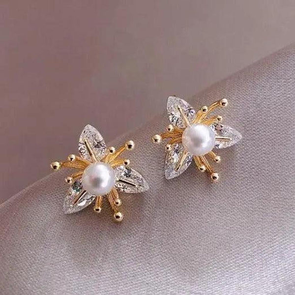 June Flower Earrings with Sparkle and Pearl-Look - image 1