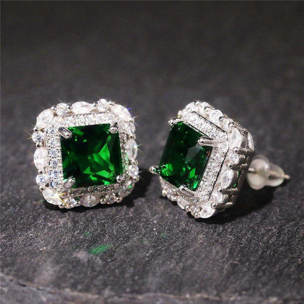 Rebecca Green Rectangular Halo Stud Earrings - image 2