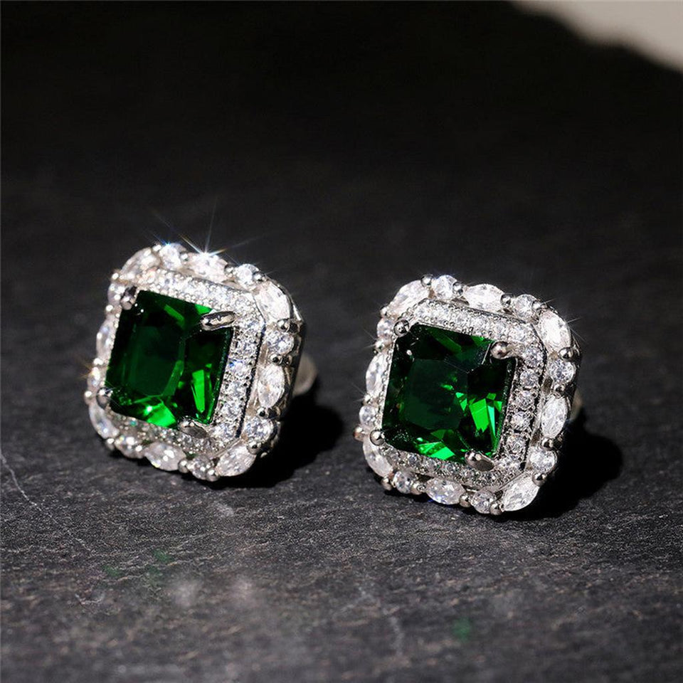 Rebecca Green Rectangular Halo Stud Earrings - image 1