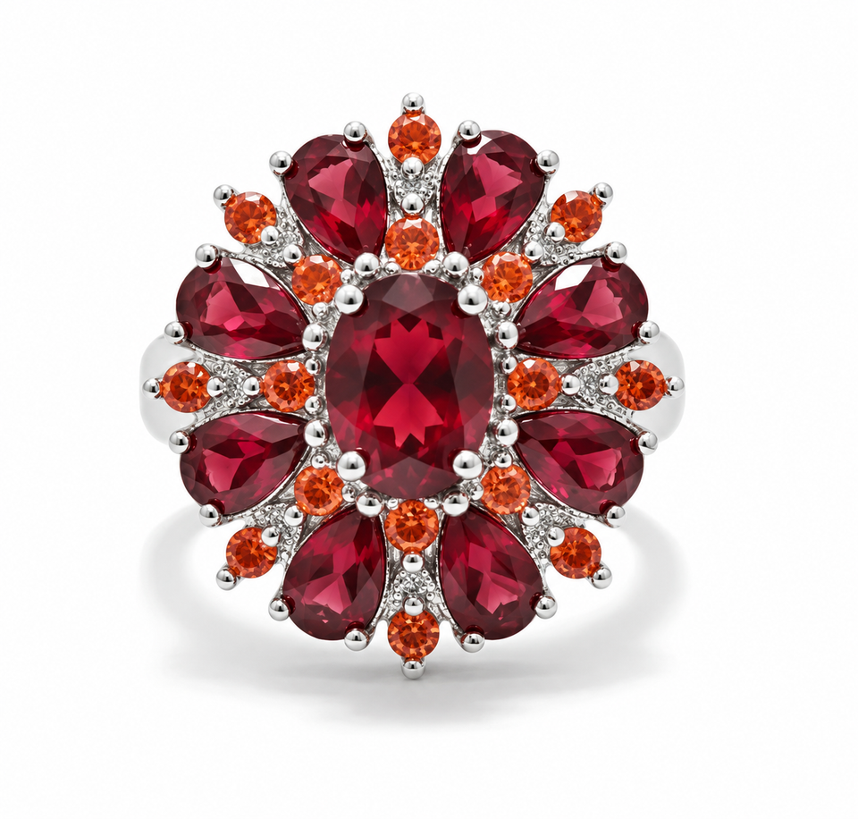 Nell Scarlet Blossom Ring | Silver-Tone — image 2