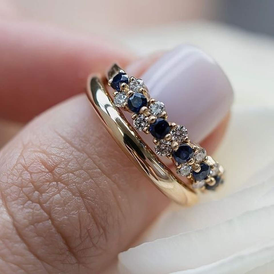 Cassandra Retro Dark Blue and Clear Accent Ring - image 1