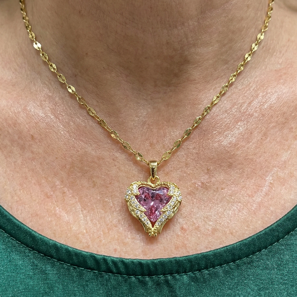 Jacqueline Pink Heart Necklace | Gold-Tone — image 2
