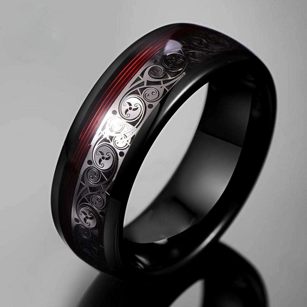 Dominic Red Inlay Band Ring | Black - image 13