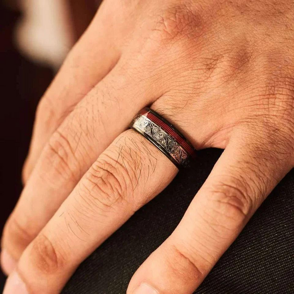 Dominic Red Inlay Band Ring | Black - image 4