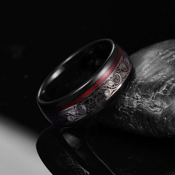 Dominic Red Inlay Band Ring | Black - image 9