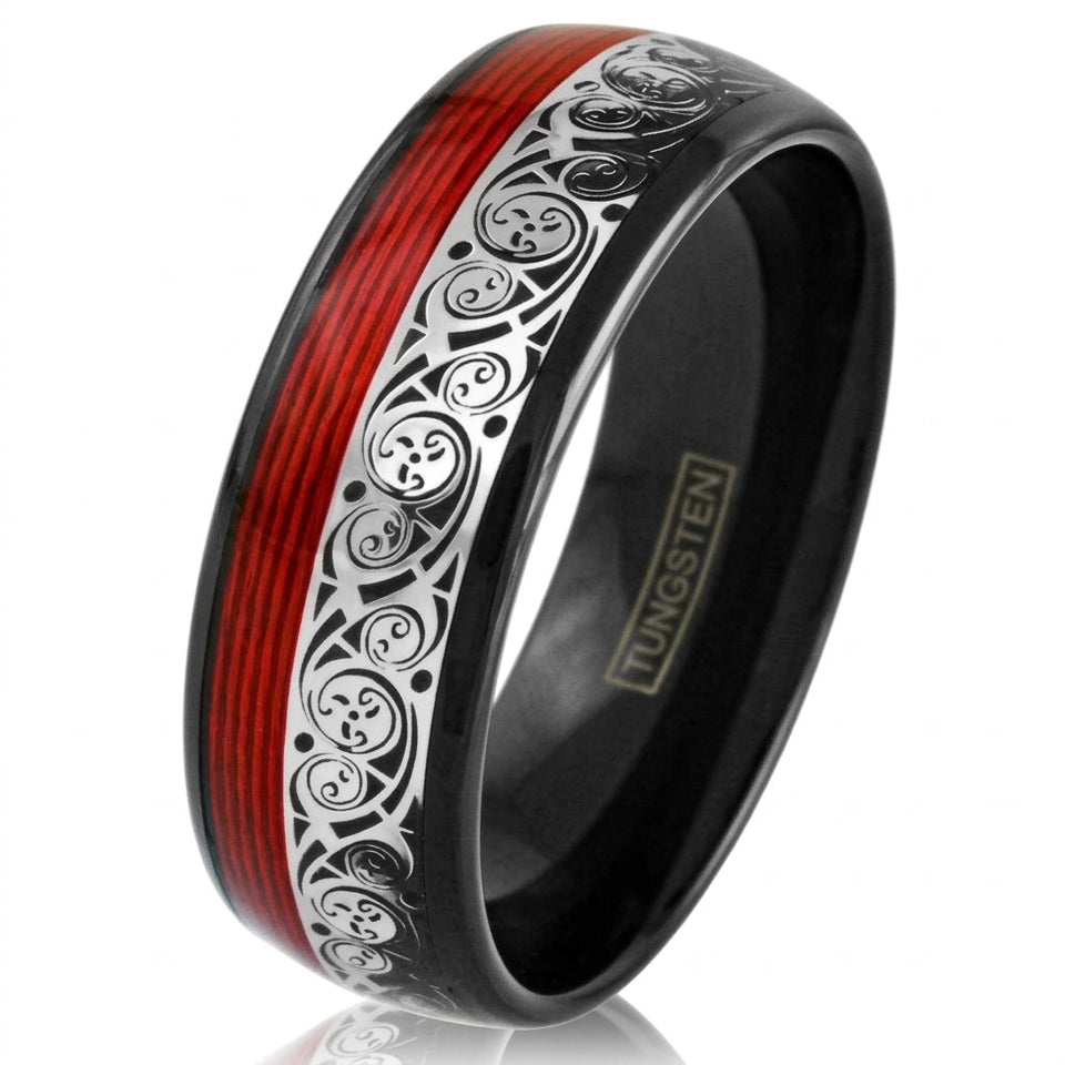 Dominic Red Inlay Band Ring | Black - image 1