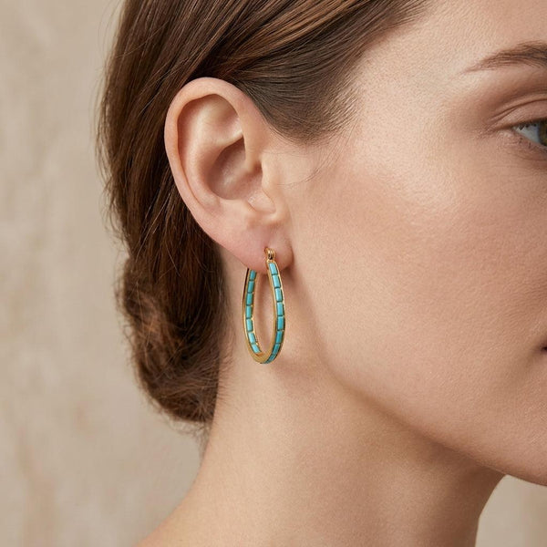 Zenobia Turquoise-Color Hoop Earrings shown worn