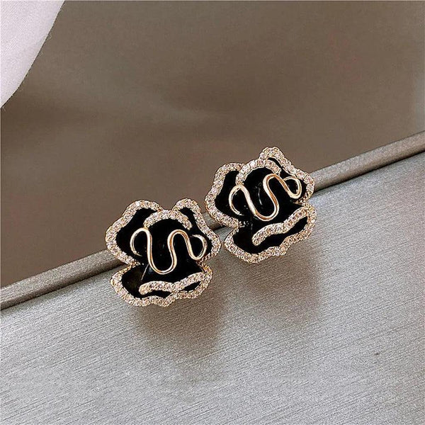Louisa Black Lotus Drop Earrings | Gold-Tone