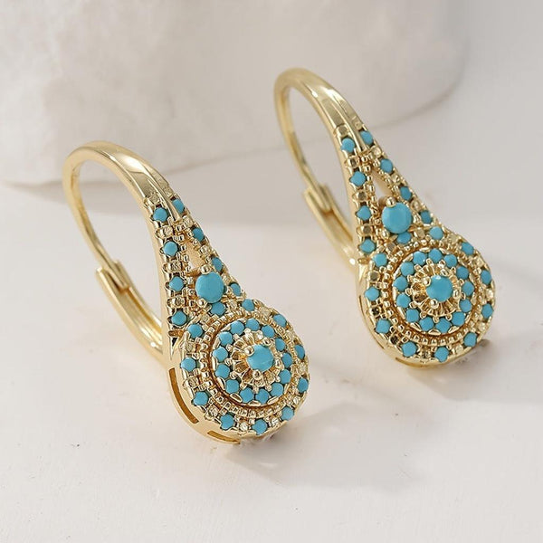 Vanessa Turquoise-Color Cluster Stud Earrings | Gold-Tone