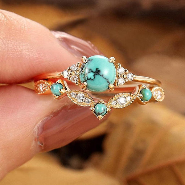 Estelle Turquoise-Color Crown Ring Set | Gold-Tone — image 4