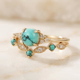 Estelle Turquoise-Color Crown Ring Set | Gold-Tone