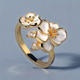 Louisa White Flower Ring | Gold-Tone
