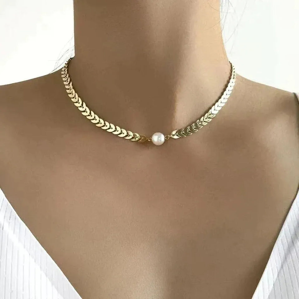 Sally Greek-Inspired Gold-Tone Pearl-Look Necklace