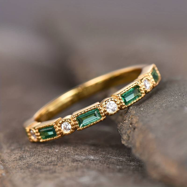 Phyllis Green Ring with Gold-Tone and Sparkling Details