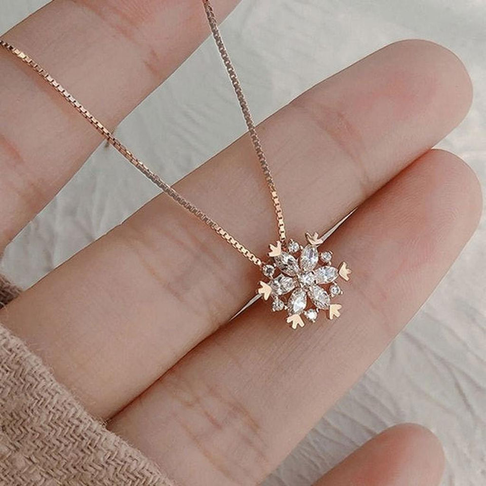 Magnolia Snow-Motif Sparkle Necklace — Rose-Gold-Tone — image 1