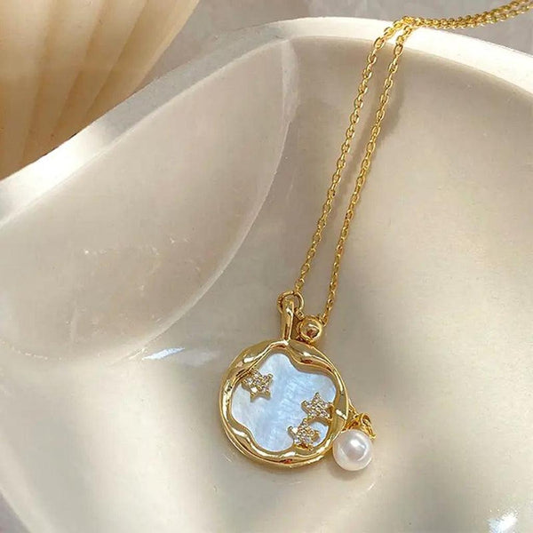 Grace Moonstone-Effect Necklace with Gold-Tone Daisies