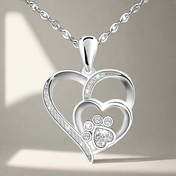 Ingrid Paw and Heart Sparkle Necklace | Silver-Tone