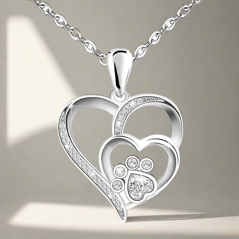 Ingrid Paw and Heart Sparkle Necklace | Silver-Tone