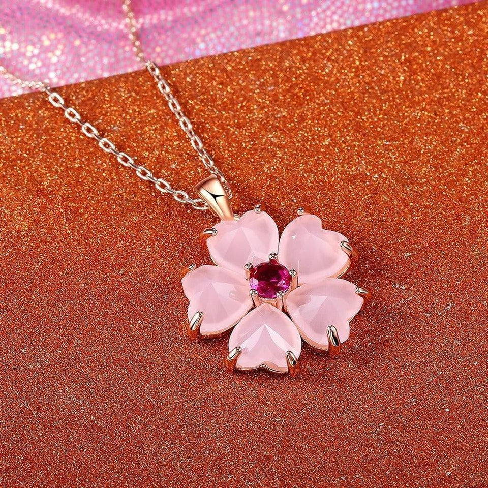 Daria Pink Flower Necklace | Gold-Tone