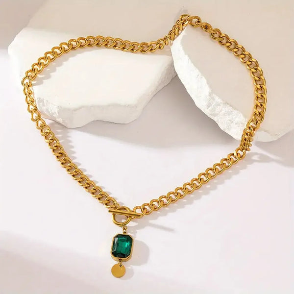 Isabel Bold Gold-Tone Chain Green Pendant Necklace — image 4
