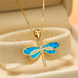 Lillian Dragonfly Opal-Effect Necklace | Gold-Tone