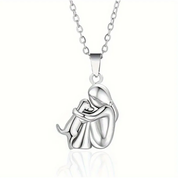 Selina Girl Hugging a Dog Necklace — Silver-Tone — image 2