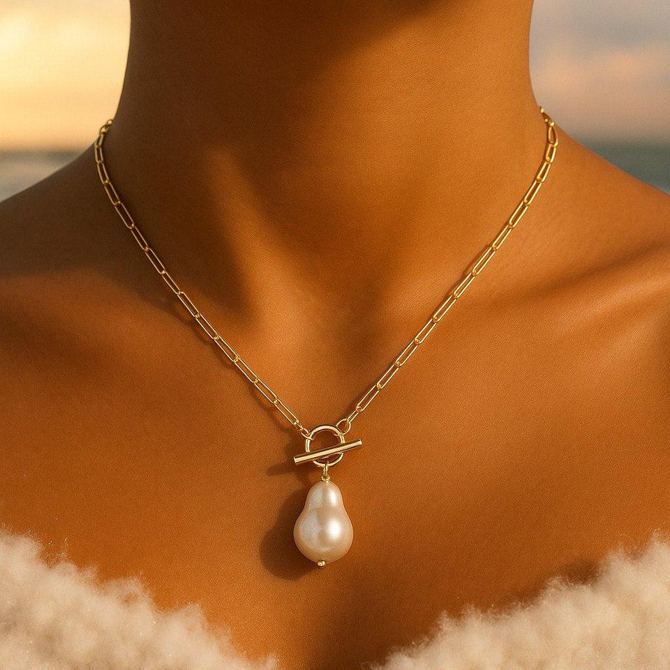 Yvonne Pearl-Look Teardrop Toggle Necklace | Gold-Tone