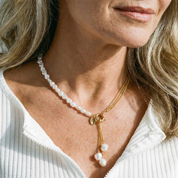 Rebecca Half-Chain Pearl-Look Y Necklace | Gold-Tone — image 2