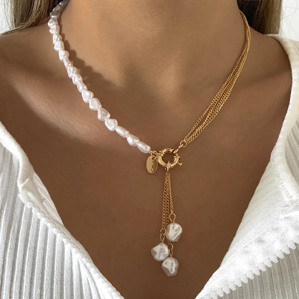 Rebecca Half-Chain Pearl-Look Y Necklace | Gold-Tone
