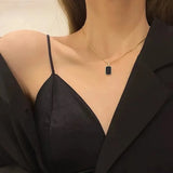 Frances Minimalist Black Square Pendant Necklace - image 1