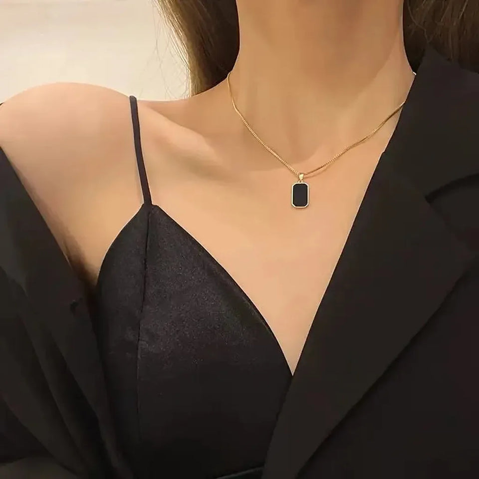 Frances Minimalist Black Square Pendant Necklace - image 1