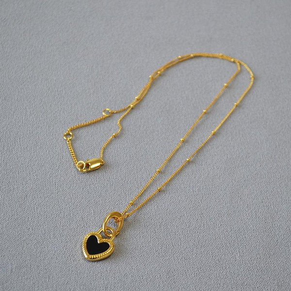 Eleanor Black and White Heart Necklace | Gold-Tone — image 3