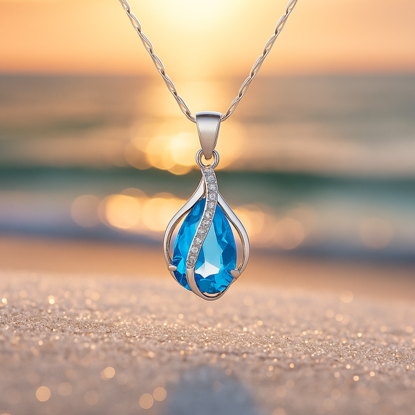 Eliza Blue Teardrop Sparkle Necklace - image 1