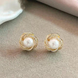 Anne Round Pearl-Look and Sparkle Drop Earrings | Gold-Tone