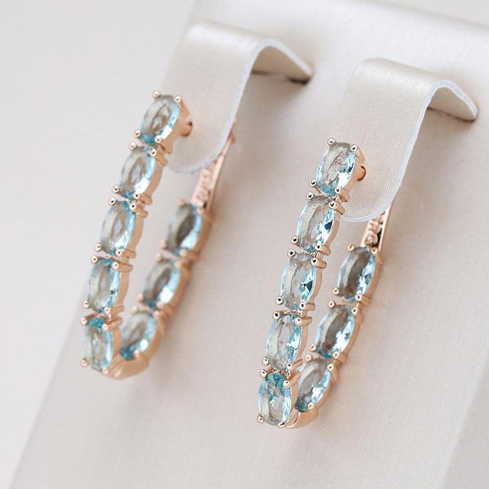 Violet Drop Earrings with Turquoise-Color and Sparkle | Gold-Tone