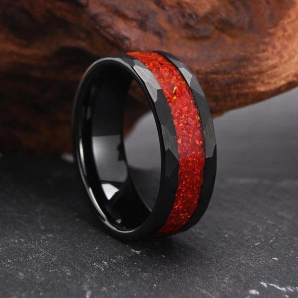 Quentin Red Inlay Band Ring | Black - image 4