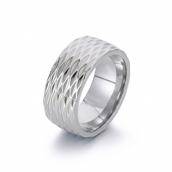 William Grid Pattern Band Ring — Silver-Tone — image 2