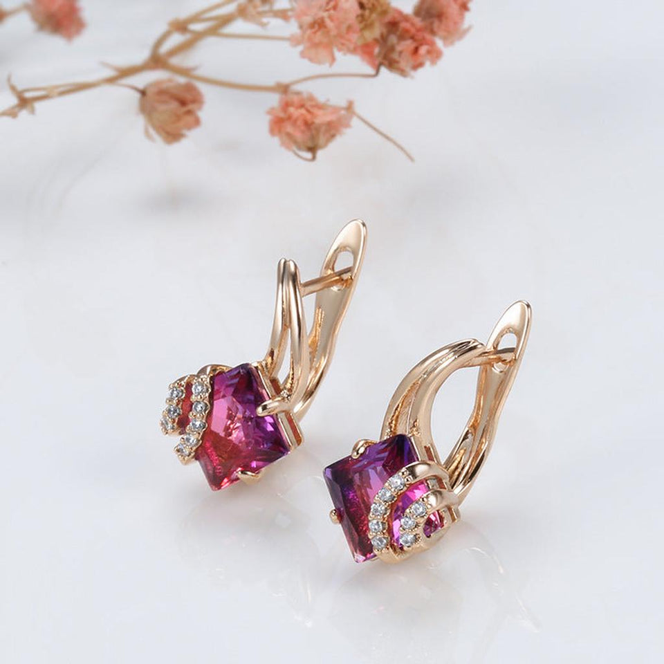 Monica Crimson Square Earrings | Rose-Gold-Tone