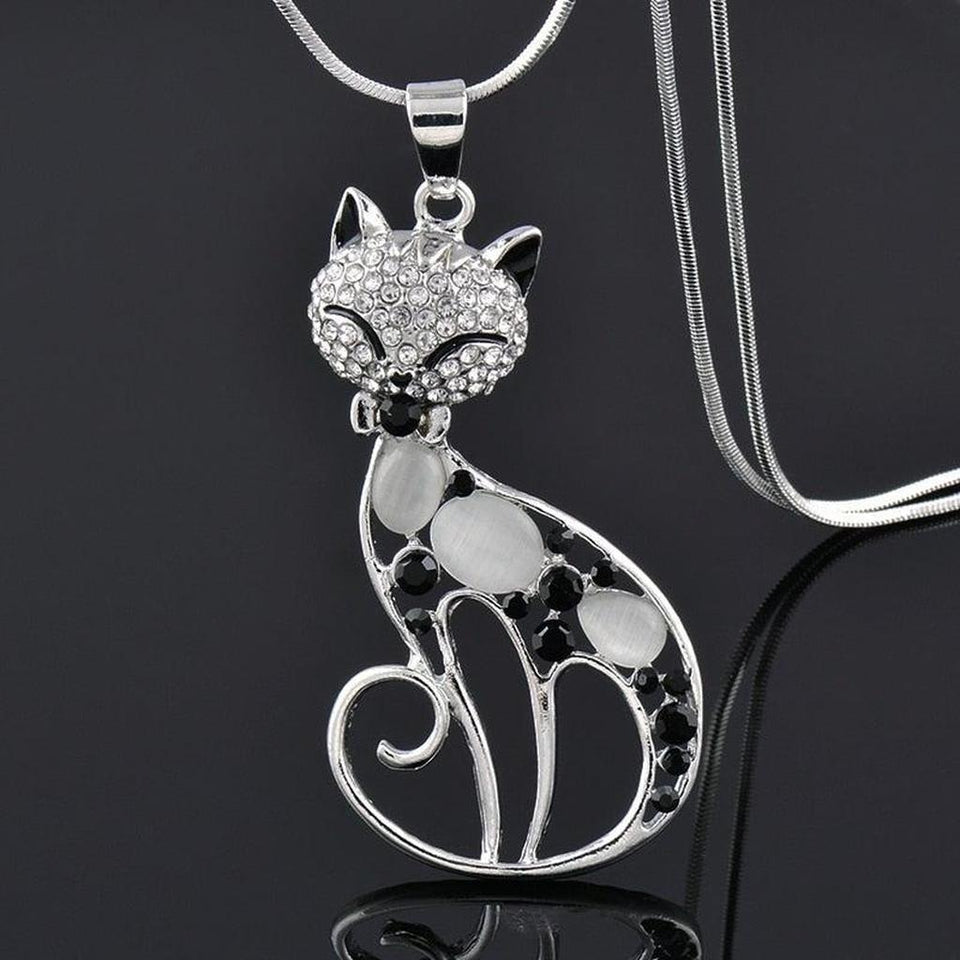 Hilary Love Cat Sparkle Necklace | Silver-Tone
