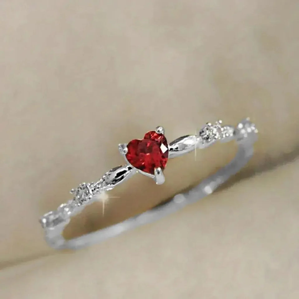 Zoe Red Heart Accent Ring — Silver-Tone — image 2