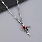Jacqueline Red Rose Cross Pendant | Silver-Tone
