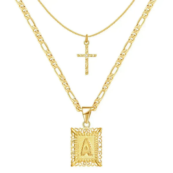 Camilla Initial Cross Necklace | Gold-Tone