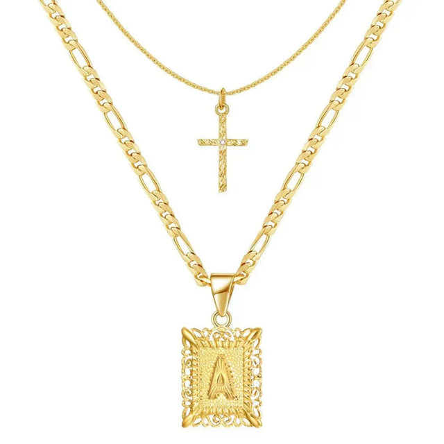 Camilla Initial Cross Necklace | Gold-Tone