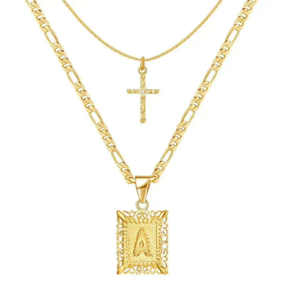 Camilla Initial Cross Necklace | Gold-Tone