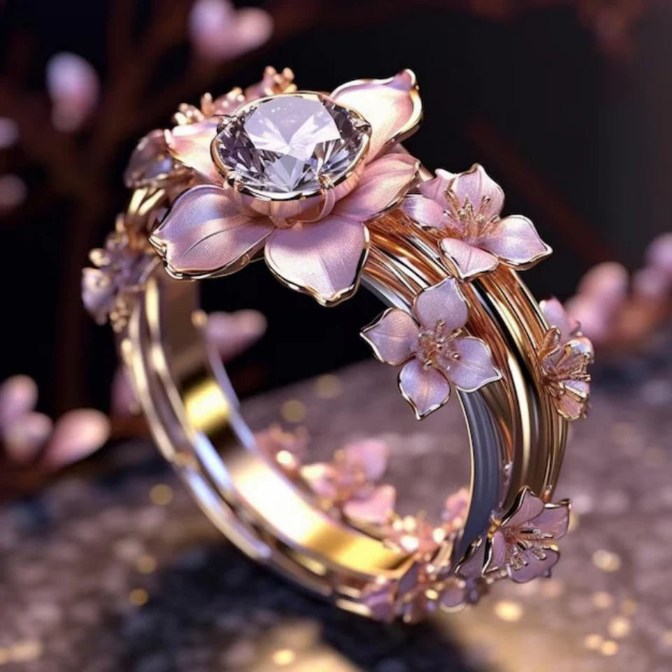 Jemima Pink Flower Sparkle Ring - image 1