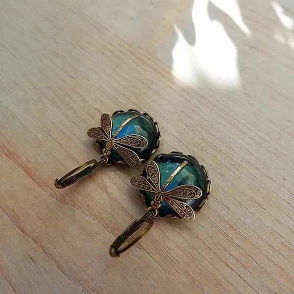 Sheila Antique-Style Dragonfly Sphere Earrings | Gold-Tone — image 3