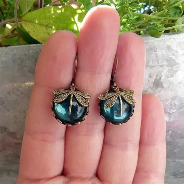 Sheila Antique-Style Dragonfly Sphere Earrings | Gold-Tone — image 5