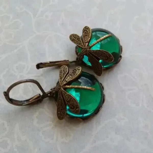 Sheila Antique-Style Dragonfly Sphere Earrings | Gold-Tone — image 6