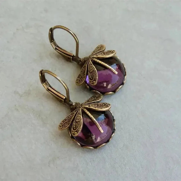 Sheila Antique-Style Dragonfly Sphere Earrings | Gold-Tone — image 8